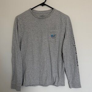 Vineyard Vines Heather Gray Long-Sleeve Pocket Tee with Whale Logo